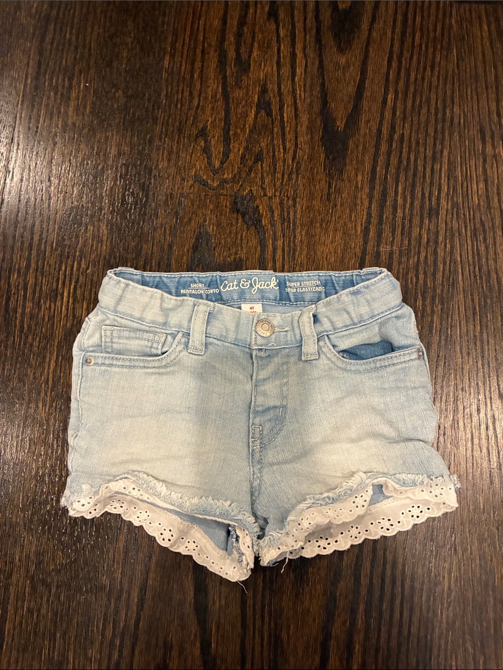 Cat & Jack Light Wash Denim Shorts with White Eyelet Trim
